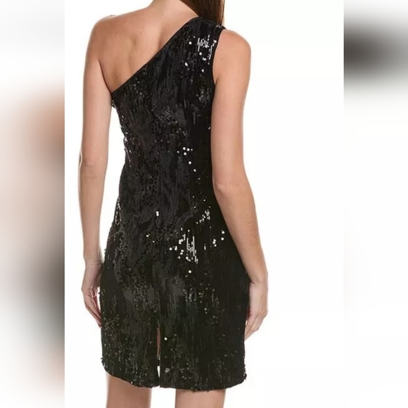 $189 Nicole Miller Women's 4 Black One-Shoulder Sheath Siquin Velvet Dress New. - Picture 2 of 5